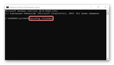 Ввод команды для очистки DNS кэша