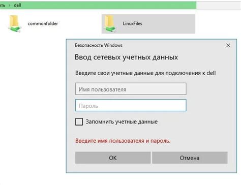 Ввод учетных данных для аутентификации