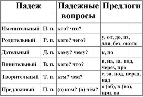 Виды падежей в русском языке