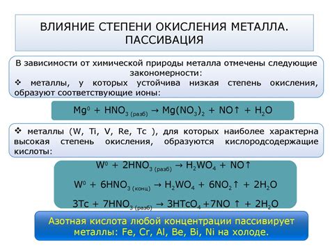 Влияние степени окисления на реактивность металла