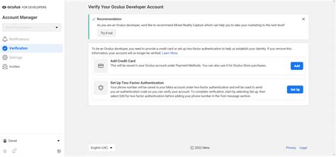Вход в Oculus for Business Dashboard
