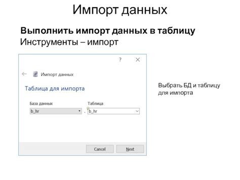 Импорт данных в таблицу