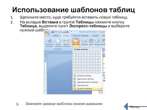 Использование встроенных шаблонов таблицы