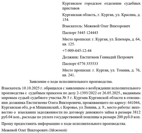 Какую информацию нужно указывать для получения данных о ходе исполнительного производства
