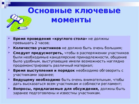 Ключевые моменты для подробного обсуждения