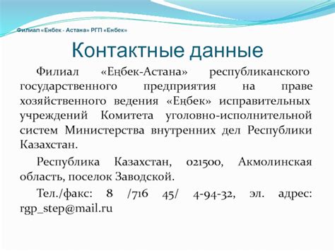 Контактные данные учреждений