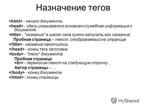 Назначение тега