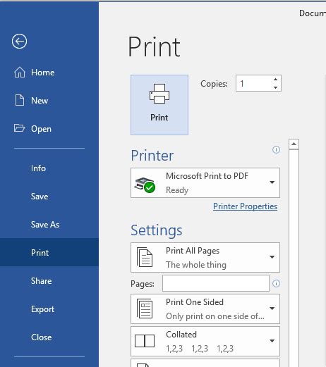 Настройка печати на Microsoft Print to PDF