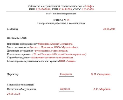 Необходимая документация для приказа на командировку