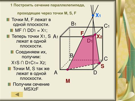 Описание метода нахождения сечения параллелепипеда через 3 точки