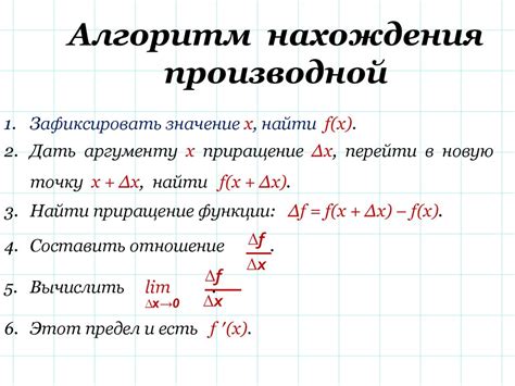 Определение производной и ее значения