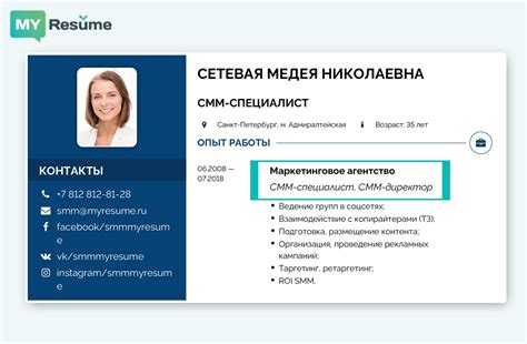 Опыт работы в сфере, интересующей Марию