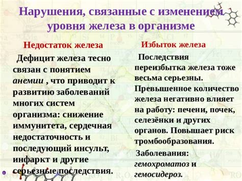 Осложнения и последствия переизбытка железа