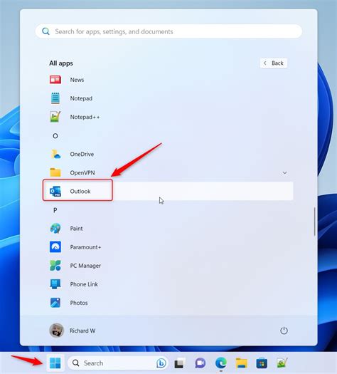 Откройте программу Outlook