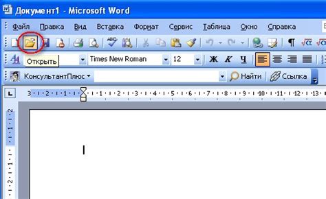 Открытие документа в Word 2003