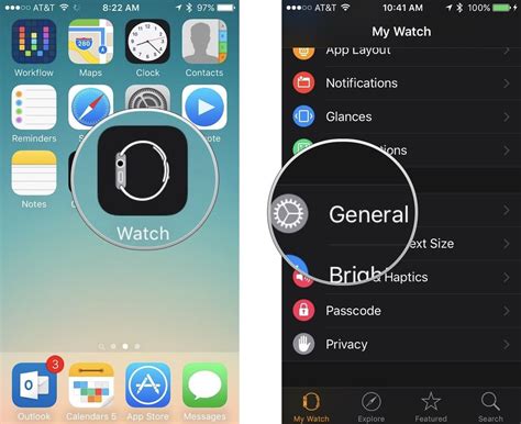 Открытие приложения "Watch" на iPhone