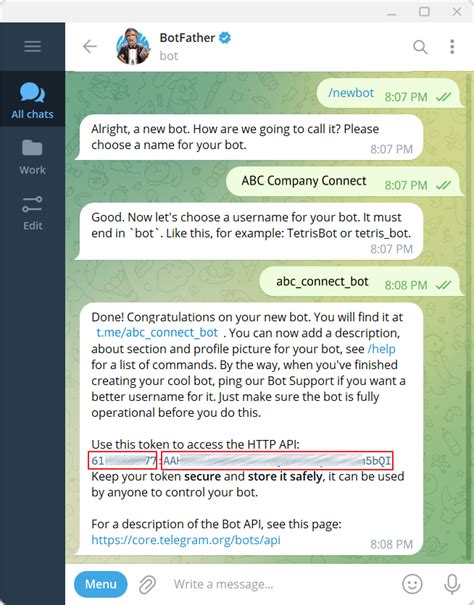 Подключение бота к Telegram API и тестирование