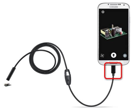 Подключите эндоскоп к телефону через порт USB