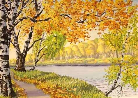 Подробная инструкция: рисуем рисунок осени с дождем гуашью