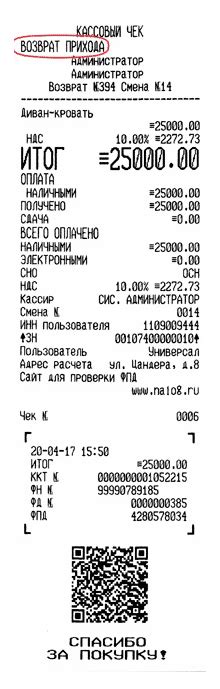 Правильное заполнение чека возврата на кассе