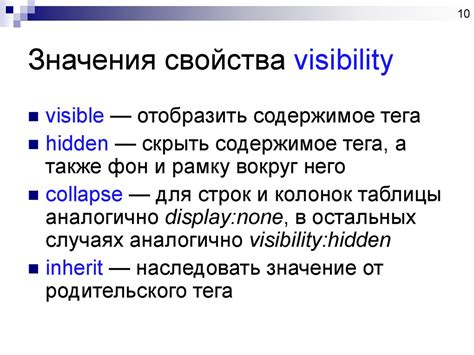 Применение свойства visibility: