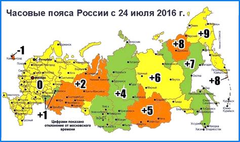 Примеры изменения времени в разных городах