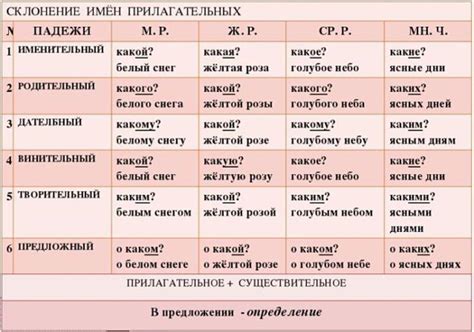 Примеры имен прилагательных с указанием их рода и числа