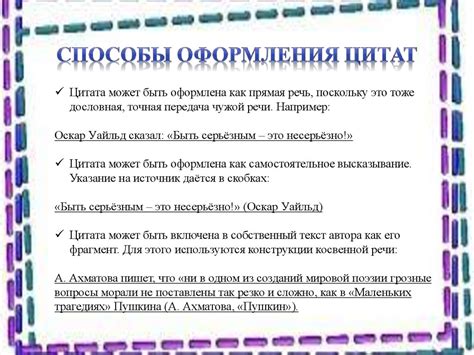 Примеры оформления цитаты в различных контекстах