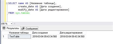Пример запроса для получения списка таблиц в базе данных SQL