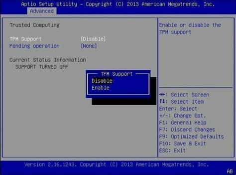 Проверка активации TPM 2.0 в BIOS