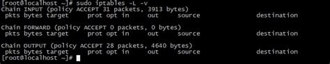 Проверка текущего состояния iptables после отключения