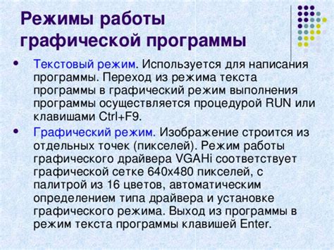 Режимы работы графика