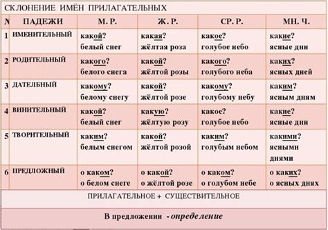 Склонение прилагательных с существительными