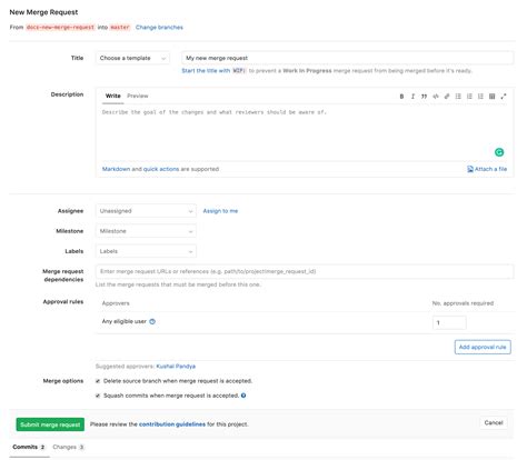 Создание и описание merge request