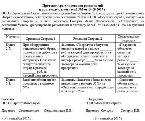 Требования к печати на протоколе разногласий