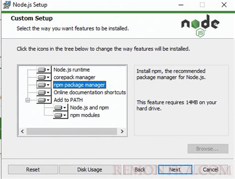 Удаление Node.js с помощью установщика