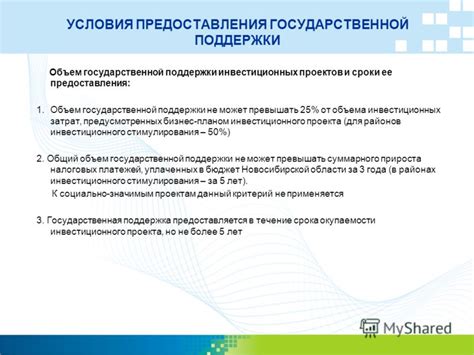 Условия предоставления государственной поддержки