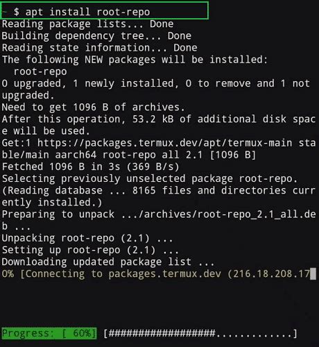 Установка Termux на устройство и обновление пакетов