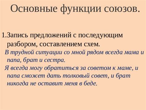 Функции союзов в предложении
