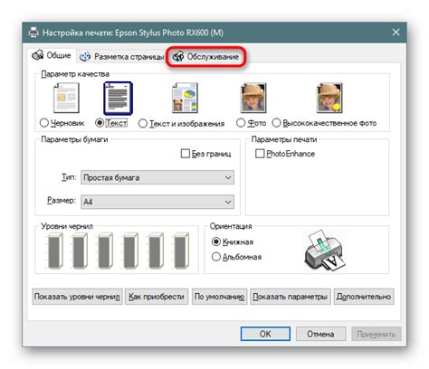 Шаги для активации функции очистки на принтере Epson