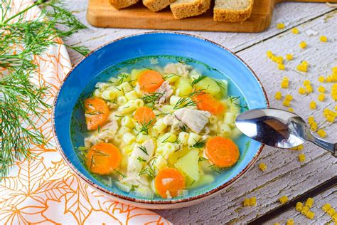Шаги приготовления супа с макаронами