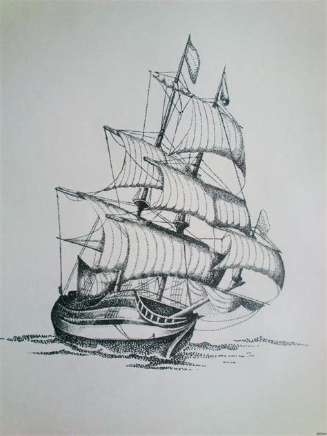Шаги рисования корабля карандашом