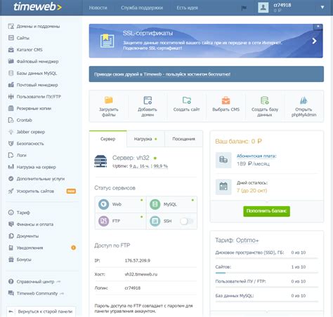 Шаг 1: Вход в панель управления Timeweb