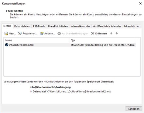 Anpassung der Einstellungen für ausgehende und eingehende E-Mails